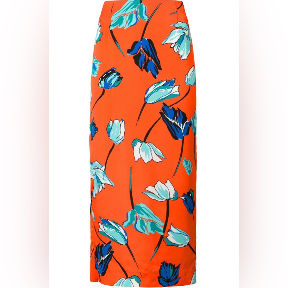 DVF Diane Von Furstenberg Printed Midi Pencil Skirt Asher Vermillion size 4
